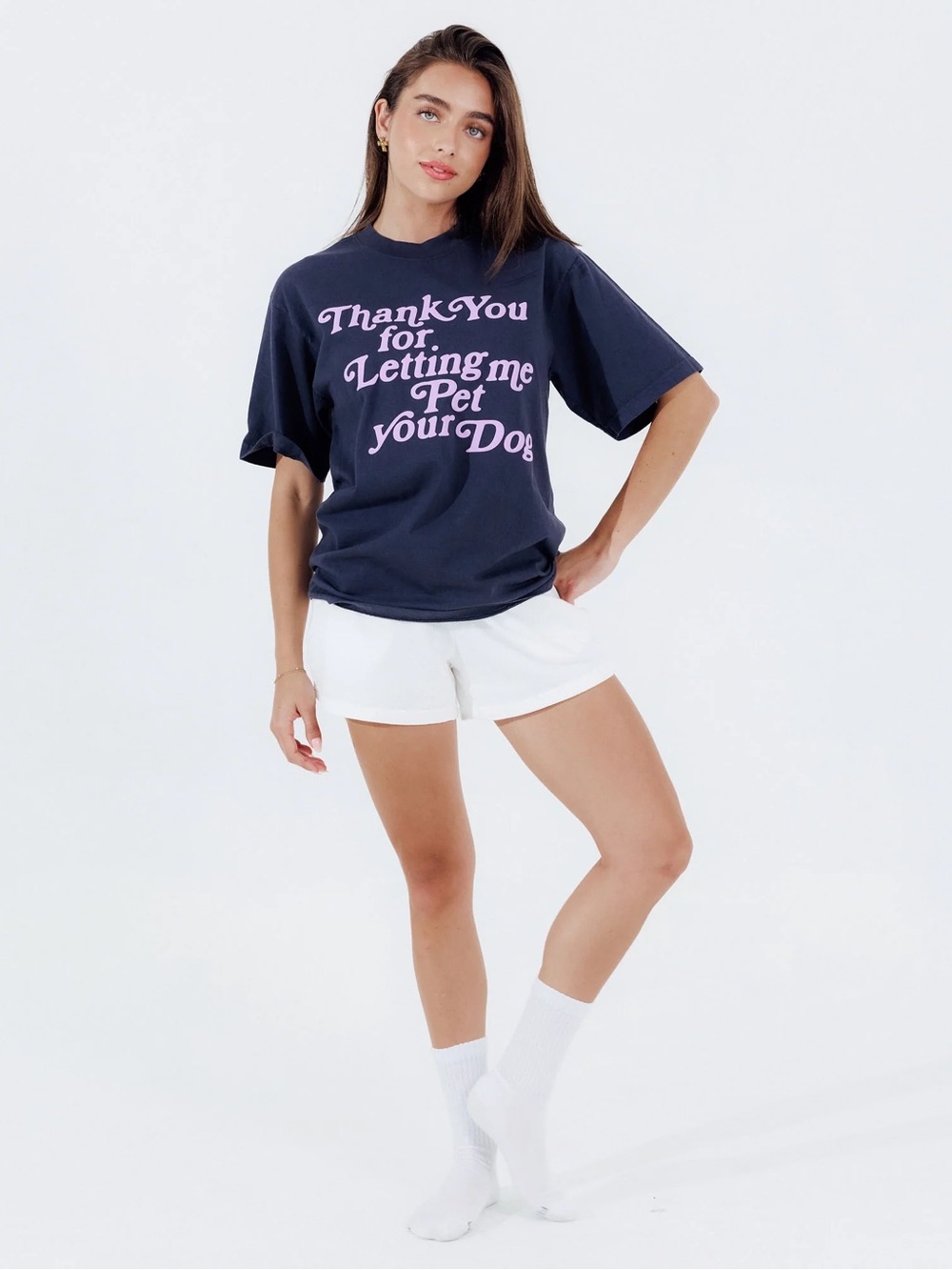 Navy Graphic Tee - Thank You For Letting Me Pet Your Dog